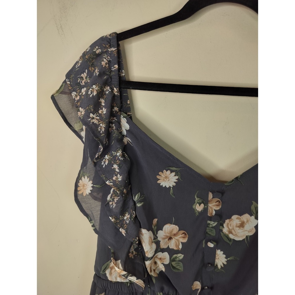 Torrid Gray Floral Chiffon Maxi Dress Ruffled Flutter Sleeve - Picture 6 of 12